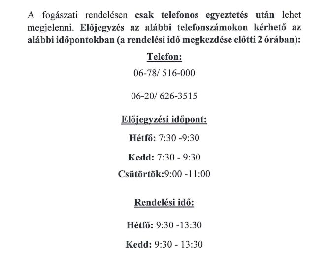 Fogorvosi tájékoztató